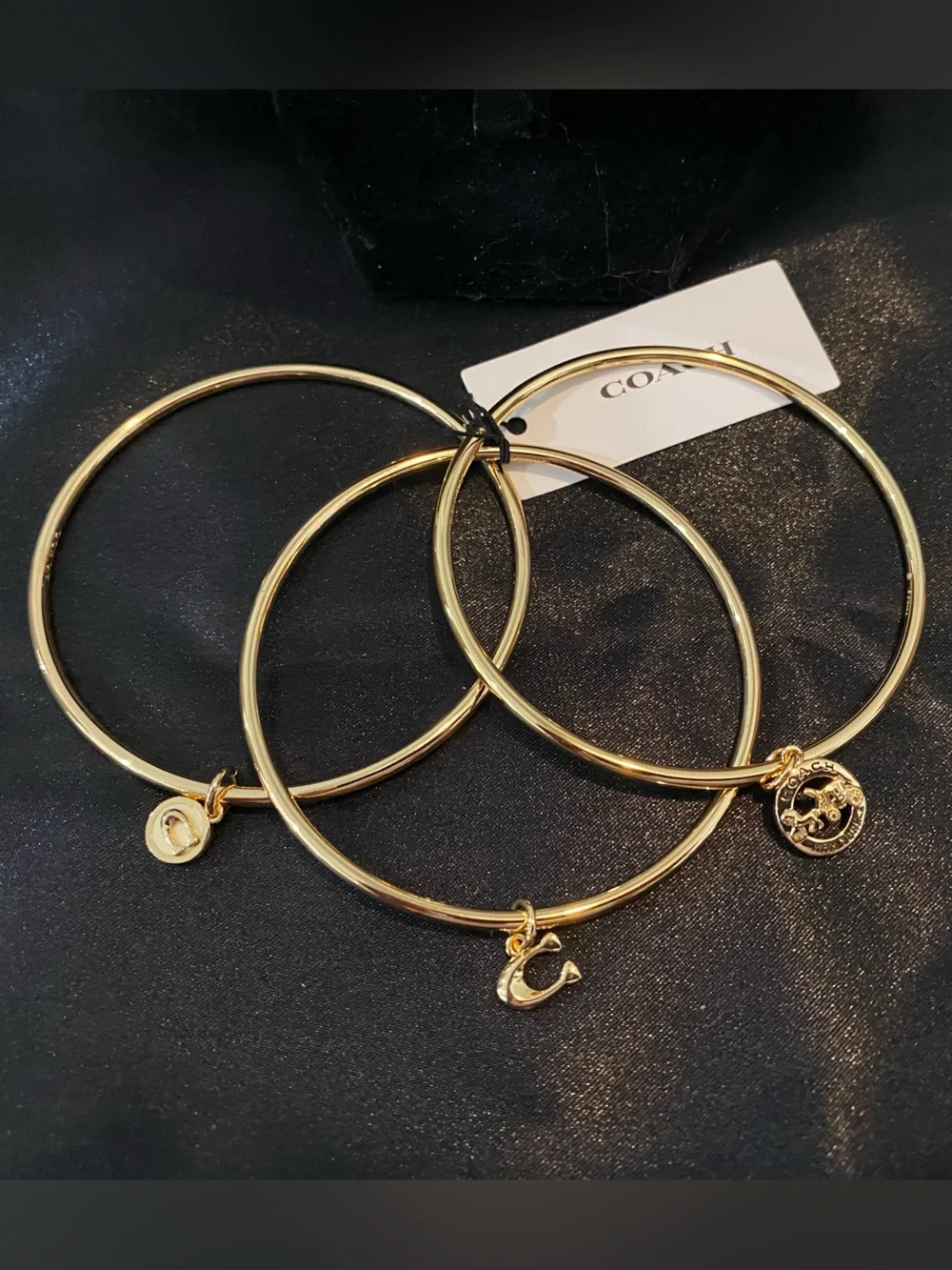 Coach Gold-Tone Trio Charm Bangle Bracelets -NEW